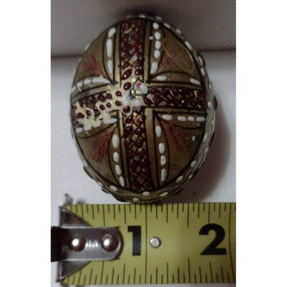 Vintage Romanian Pysanky Hand Painted Real Easter Egg Cross Red Black Gold White - Picture 2 of 4